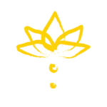 Abstraktes gelbes Lotusblüten-Symbol mit zwei Punkten – Zeichen für Achtsamkeit, innere Ruhe und spirituelles Wachstum.